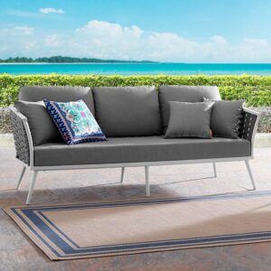 Modway Stance Outdoor Patio Contemporary Modern Woven Rope Sofa In White Gray