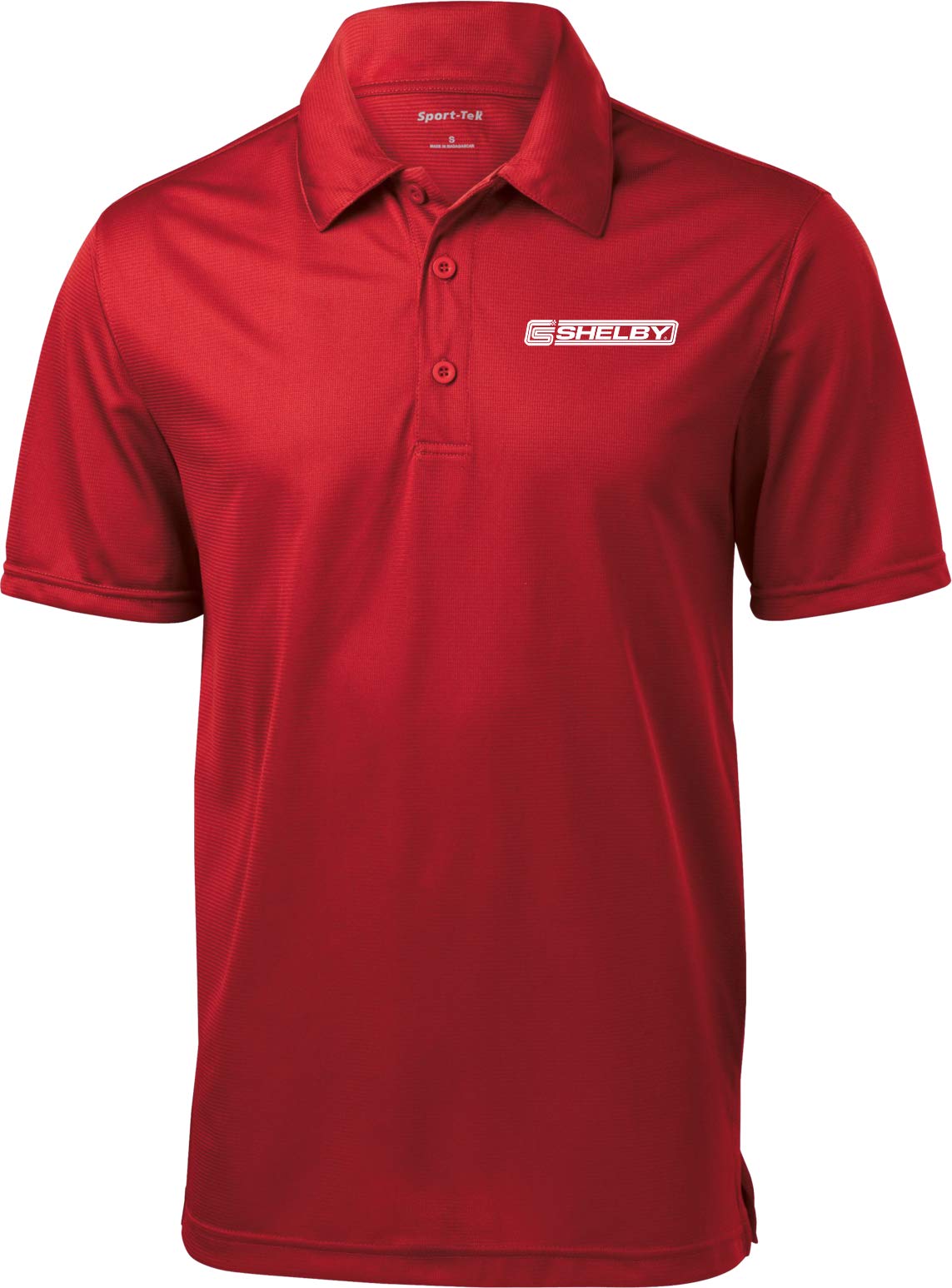 Ford Mustang Shelby Crest Pocket Print Textured Polo, Red Large