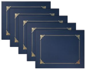 better office products 25 pack navy blue certificate holders, diploma holders, document covers with gold foil border, for letter size paper, 25 count, blue