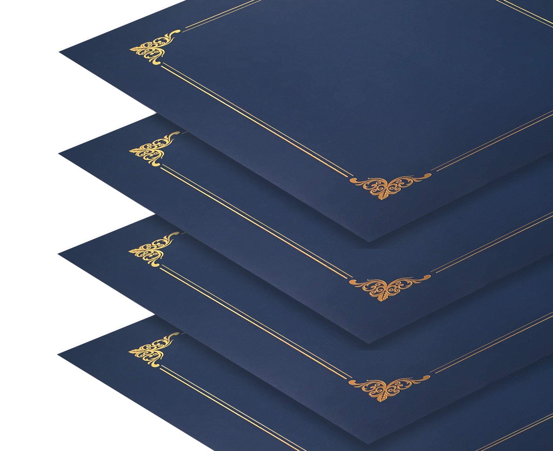 Better Office Products 25 Pack Navy Blue Certificate Holders, Diploma Holders, Document Covers with Gold Foil Border, for Letter Size Paper, 25 Count, Blue