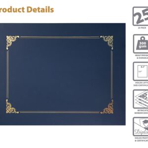 Better Office Products 25 Pack Navy Blue Certificate Holders, Diploma Holders, Document Covers with Gold Foil Border, for Letter Size Paper, 25 Count, Blue