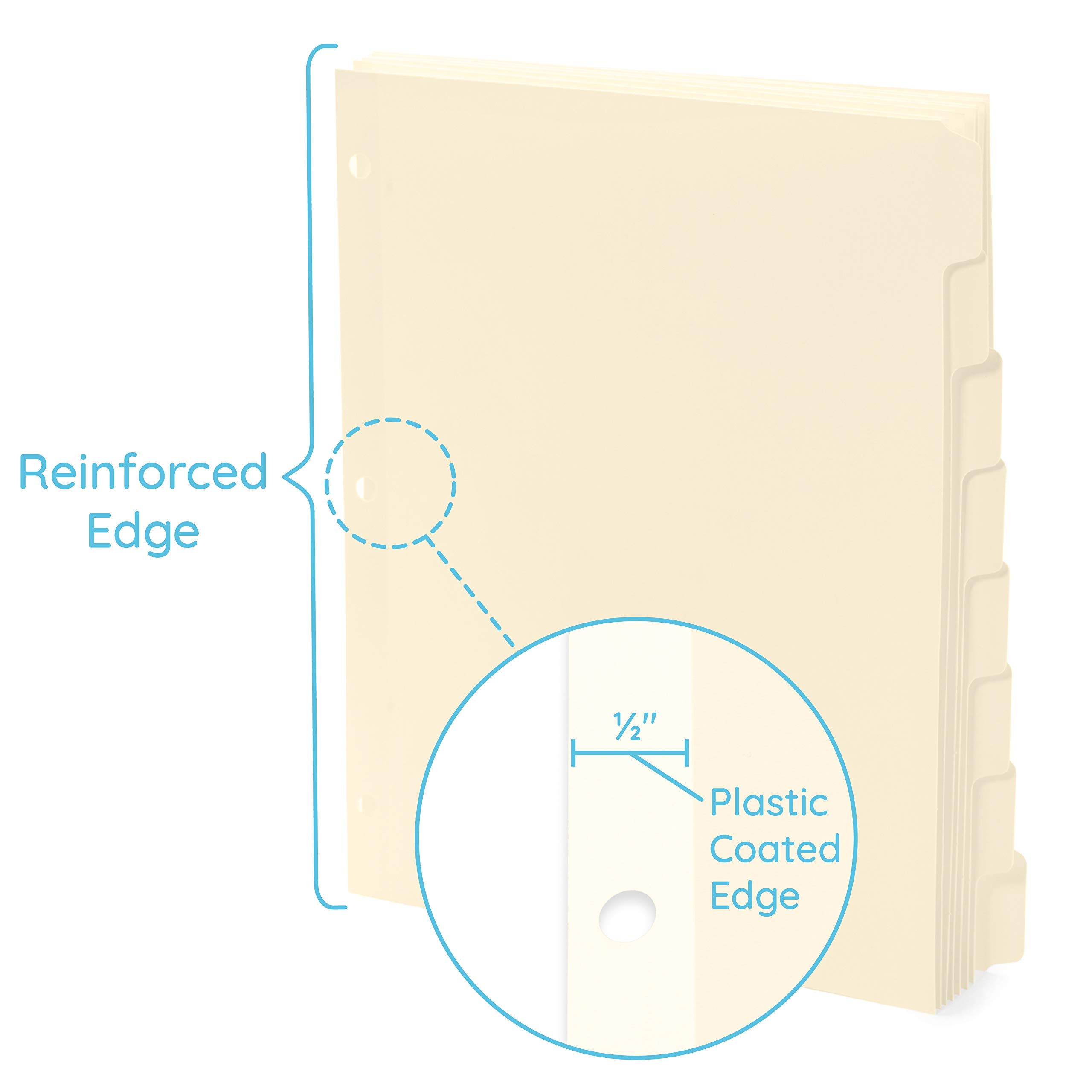 Blue Summit Supplies 3 Ring Binder Dividers with Reinforced Edge, 1/8 Cut Tabs, Letter Size, 3 Hole Punch Section Index Dividers for Binders, Manila, 96 Pack