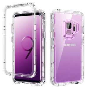 duedue for s9 case clear,galaxy s9 case, 3 in 1 shockproof drop protection heavy duty hybrid hard pc cover transparent tpu bumper full body protective clear case for samsung galaxy s9, clear