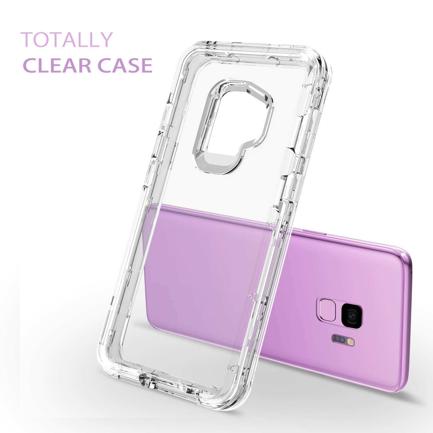 DUEDUE for S9 Case Clear,Galaxy S9 Case, 3 in 1 Shockproof Drop Protection Heavy Duty Hybrid Hard PC Cover Transparent TPU Bumper Full Body Protective Clear Case for Samsung Galaxy S9, Clear