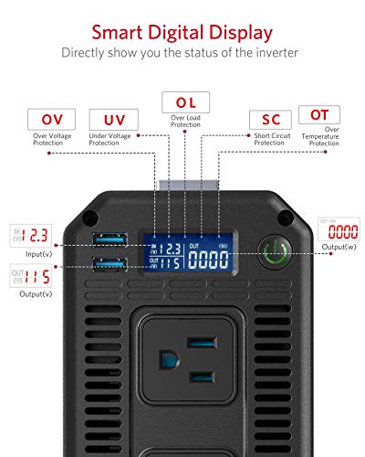 BESTEK Power Inverter 1200W, DC 12V to 110V AC Inverter for Car with Digital LCD Display 4.2A Dual USB Car Charger Inverter Car Power