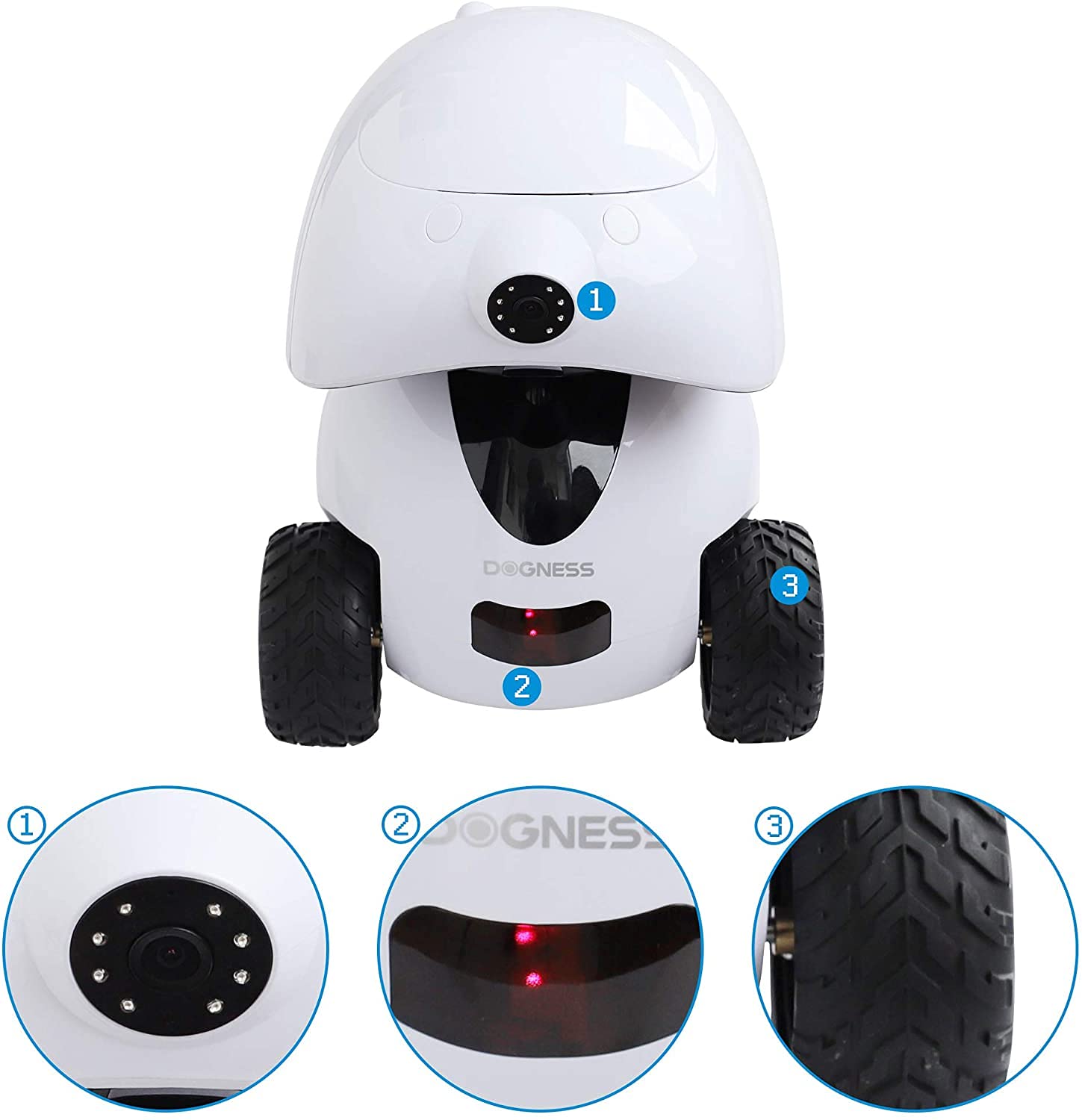 DOGNESS Pet Robot Camera-Monitor Your Pet Remotely with HD Video, Two-Way Audio, Night Vision, for Dogs and Cats via APP (White)