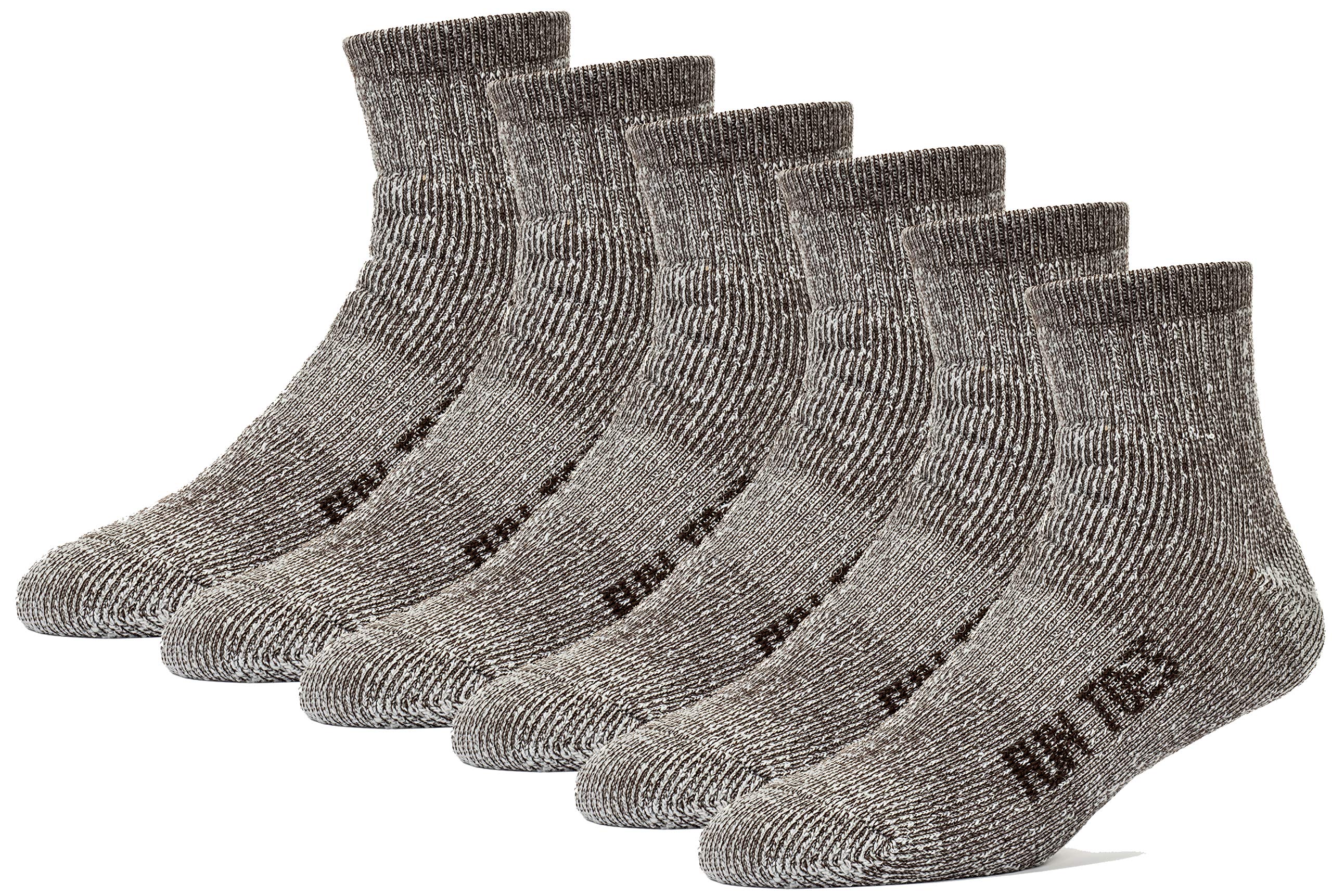 FUN TOES Merino Wool Ankle Socks Pack of 6 Arch Support and Cushioning Heel to Toe Reinforcement Ideal for Hiking (Brown, Men 10-13)