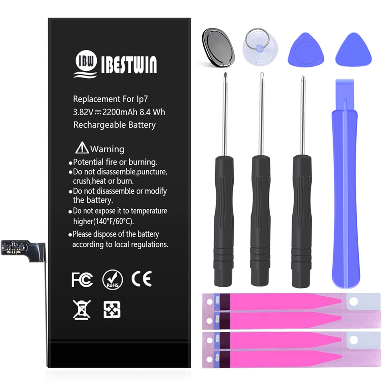 IBESTWIN Battery for iPhone 7 High Capacity 2200mAh Replacement Battery for IP 7 with Full Remove Tool Kit Adhesive and Instruction-3 Years Warranty