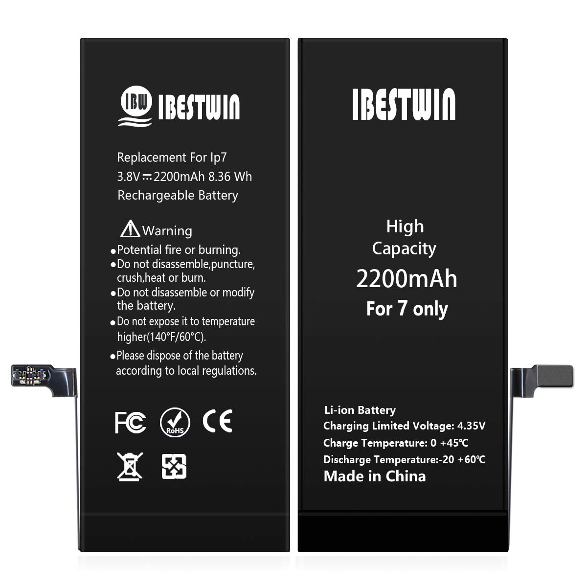 IBESTWIN Battery for iPhone 7 High Capacity 2200mAh Replacement Battery for IP 7 with Full Remove Tool Kit Adhesive and Instruction-3 Years Warranty