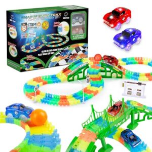 usa toyz glow race tracks and led toy cars - 360pk glow in the dark bendable rainbow race track set stem building toys for boys and girls with 2 light up toy cars