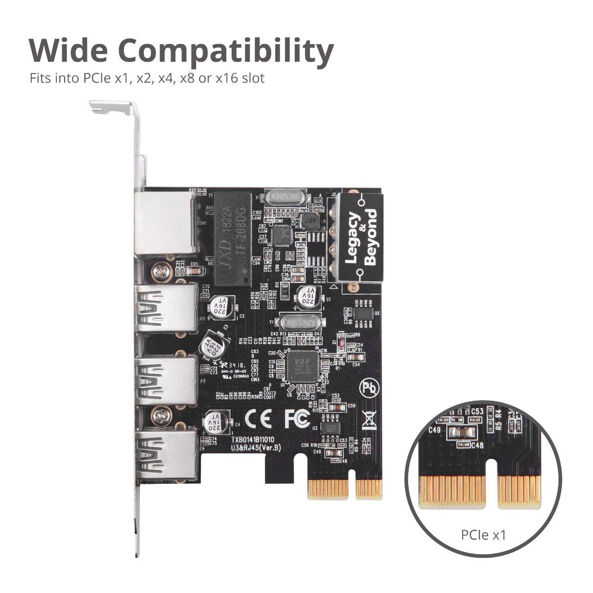 SIIG 3 Port PCI Express USB 3.0 Adapt Card + Gigabit Ethernet LAN - Standard & Low - Profile Windows Server,7,8,8.1,10 PCsPCs (LB-US0614-S1)