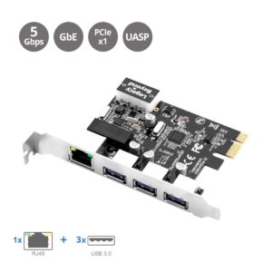 SIIG 3 Port PCI Express USB 3.0 Adapt Card + Gigabit Ethernet LAN - Standard & Low - Profile Windows Server,7,8,8.1,10 PCsPCs (LB-US0614-S1)