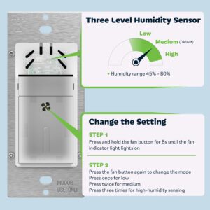 TOPGREENER Humidity Sensor Switch for Ventilation Fan, Air Moisture Detection, Bathroom Fan Automated Control, Adjustable Timing, Neutral Wire Required, UL Listed, TDHS5-N, White