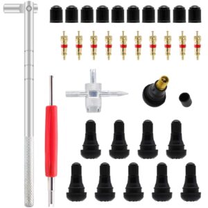 ZHSMS Valve Stem Puller Installer Tool, 10Pcs TR412 Tire Snap in Short Rubber Valve Stem, 4 Way Valve Core Remover, Double Head Tire Valve Core Remover Installer Tool(33 Pcs)