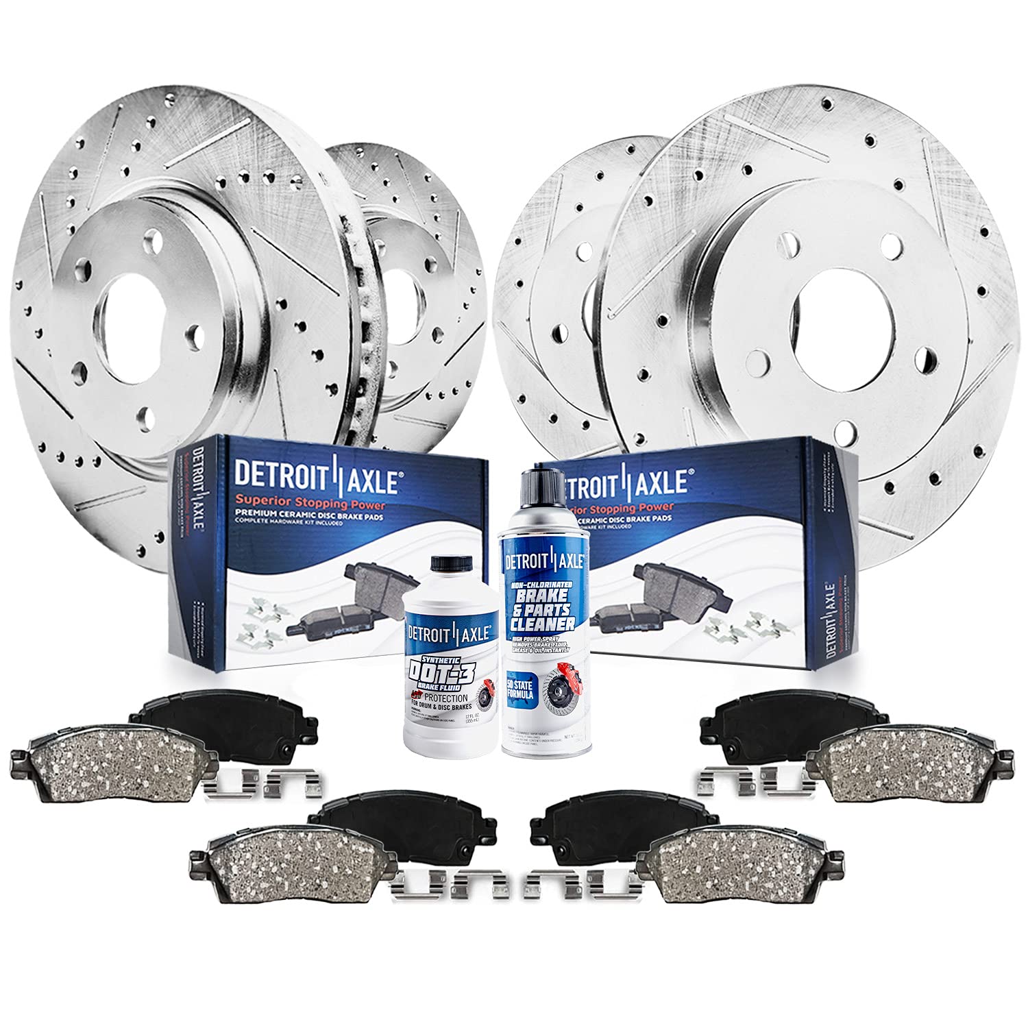 Detroit Axle - Brake Kit for 2012-2017 Toyota Camry 2013-2018 Avalon Lexus ES350 ES300h Drilled & Slotted Brakes Rotors Ceramic Brake Pads Front and Rear Replacement 2014 2015 2016