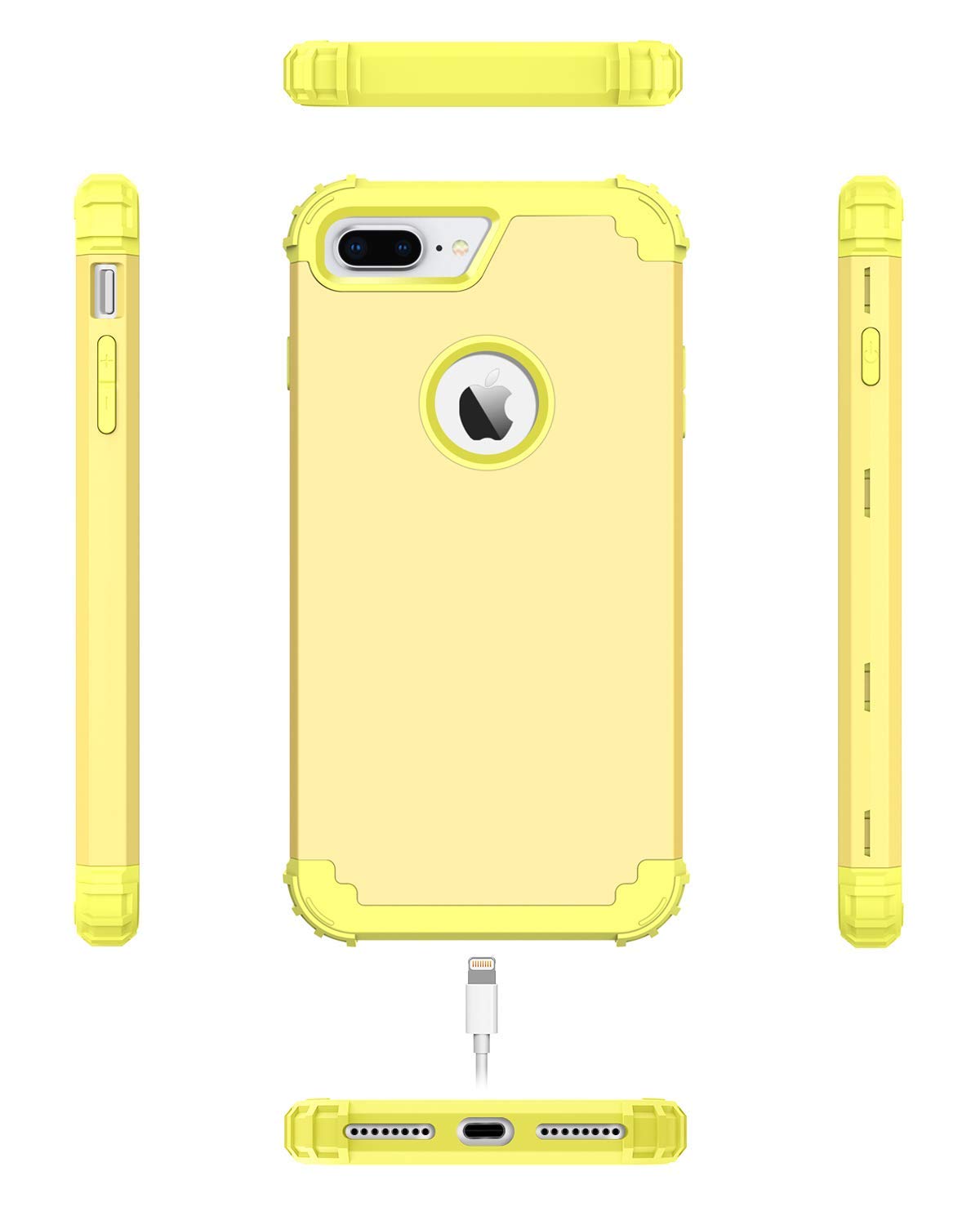 BENTOBEN Case for iPhone 8 Plus/iPhone 7 Plus, 3 in 1 Hybrid Hard PC Soft Rubber Heavy Duty Rugged Bumper Shockproof Anti Slip Full-Body Protective Phone Cover for iPhone 8 Plus/7 Plus, Yellow Lemon