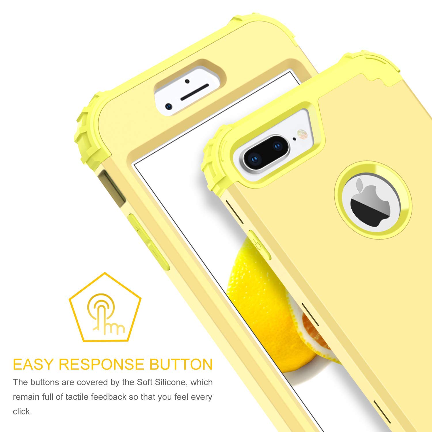 BENTOBEN Case for iPhone 8 Plus/iPhone 7 Plus, 3 in 1 Hybrid Hard PC Soft Rubber Heavy Duty Rugged Bumper Shockproof Anti Slip Full-Body Protective Phone Cover for iPhone 8 Plus/7 Plus, Yellow Lemon