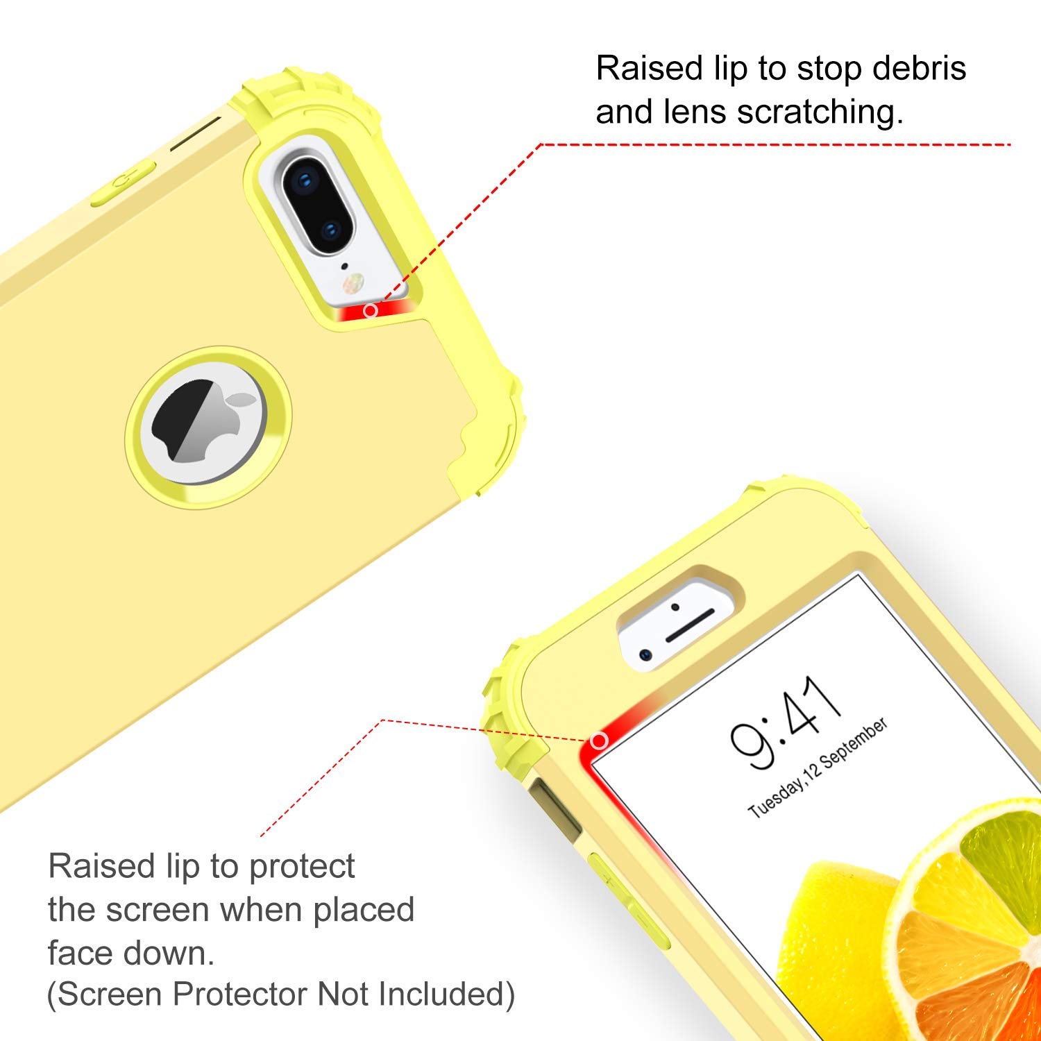 BENTOBEN Case for iPhone 8 Plus/iPhone 7 Plus, 3 in 1 Hybrid Hard PC Soft Rubber Heavy Duty Rugged Bumper Shockproof Anti Slip Full-Body Protective Phone Cover for iPhone 8 Plus/7 Plus, Yellow Lemon