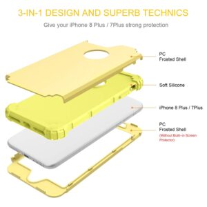 BENTOBEN Case for iPhone 8 Plus/iPhone 7 Plus, 3 in 1 Hybrid Hard PC Soft Rubber Heavy Duty Rugged Bumper Shockproof Anti Slip Full-Body Protective Phone Cover for iPhone 8 Plus/7 Plus, Yellow Lemon