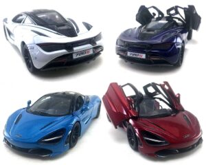 hck set of 4 2017 mc laren 720s - pull back toy sports cars 1:36 scale (red/indigo/white/blue)