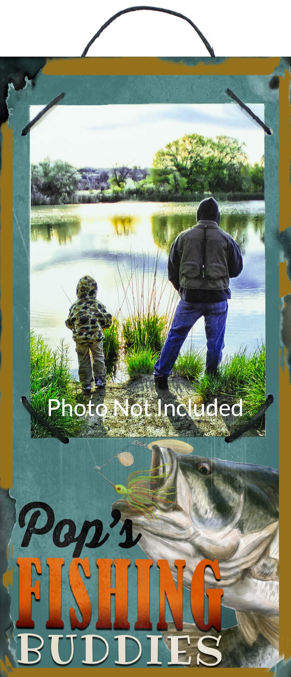 Grandpa's Fishing Buddies Picture Frame Signs By Studio R12 | 5" x 11" | Gift for Father Dad Grandfather | From Son or Daughter Stepson or Stepdaughter Grandson or Granddaughter | Choose (Pop's)