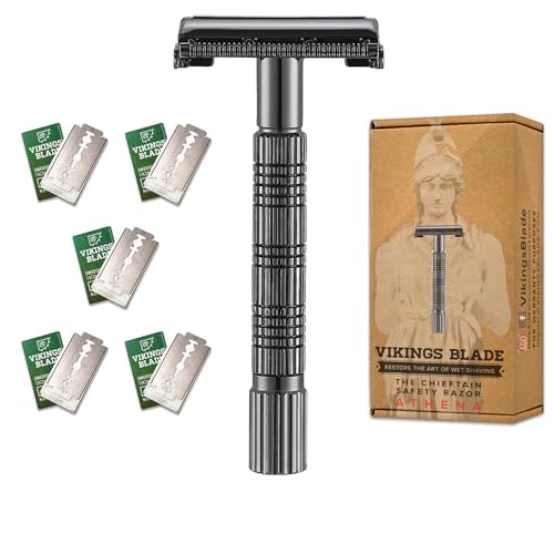 VIKINGS BLADE Safety Razor for Women + 5 Swedish Steel Blades. Quick Release Head, Double Edge. Smooth, Reusable, Eco-Friendly (Model: Athena)