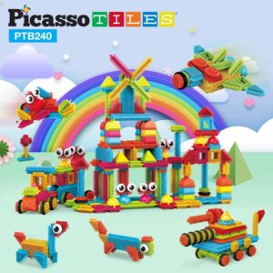 PicassoTiles 240pcs Hedgehog Interlocking Building Shape 3D Blocks, STEAM Educational, Creative, Fun Construction Playset, Sensory Toy Gift for Preschool and Kindergarten Kids, Ages 3 and Up, PTB240