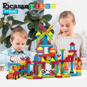 PicassoTiles 240pcs Hedgehog Interlocking Building Shape 3D Blocks, STEAM Educational, Creative, Fun Construction Playset, Sensory Toy Gift for Preschool and Kindergarten Kids, Ages 3 and Up, PTB240