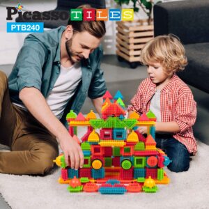 PicassoTiles 240pcs Hedgehog Interlocking Building Shape 3D Blocks, STEAM Educational, Creative, Fun Construction Playset, Sensory Toy Gift for Preschool and Kindergarten Kids, Ages 3 and Up, PTB240