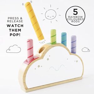 Le Toy Van - Wooden Baby Sensory Petilou Rainbow Cloud Pop Press and Release Toy | Educational Baby Sensory Montessori Toddler Learning Toy - Suitable for 18+ Months