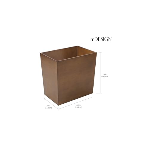 mDesign Rectangular Narrow Trash Can Wastebasket, Small Garbage Container Bin for Bathroom, Kitchen, Home Office, Craft Room, Bamboo Veneer, Brock Collection, Brown