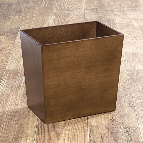 mDesign Rectangular Narrow Trash Can Wastebasket, Small Garbage Container Bin for Bathroom, Kitchen, Home Office, Craft Room, Bamboo Veneer, Brock Collection, Brown