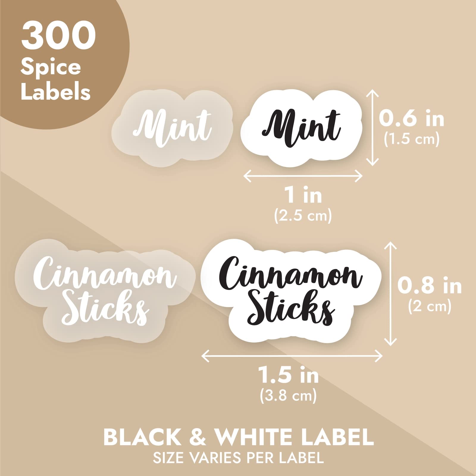 Talented Kitchen 300 Preprinted Spice Labels, Clear Spice Jar Labels for Seasoning, Herbs, Pantry and Kitchen Spice Rack Organization, Black and White Cursive Font