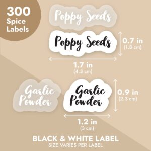 Talented Kitchen 300 Preprinted Spice Labels, Clear Spice Jar Labels for Seasoning, Herbs, Pantry and Kitchen Spice Rack Organization, Black and White Cursive Font