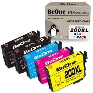 beone 200xl ink cartridges replacement remanufactured for epson t200 t200xl to use with workforce wf-2520 wf-2530 wf-2540 expression home xp-200 xp-300 xp-310 xp-400 xp-410 (5-pack; 2bk, 1c, 1m, 1y)