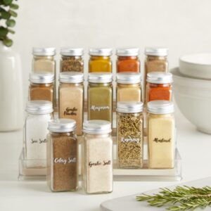 Talented Kitchen 300 Preprinted Spice Labels, Clear Spice Jar Labels for Seasoning, Herbs, Pantry and Kitchen Spice Rack Organization, Black and White Cursive Font