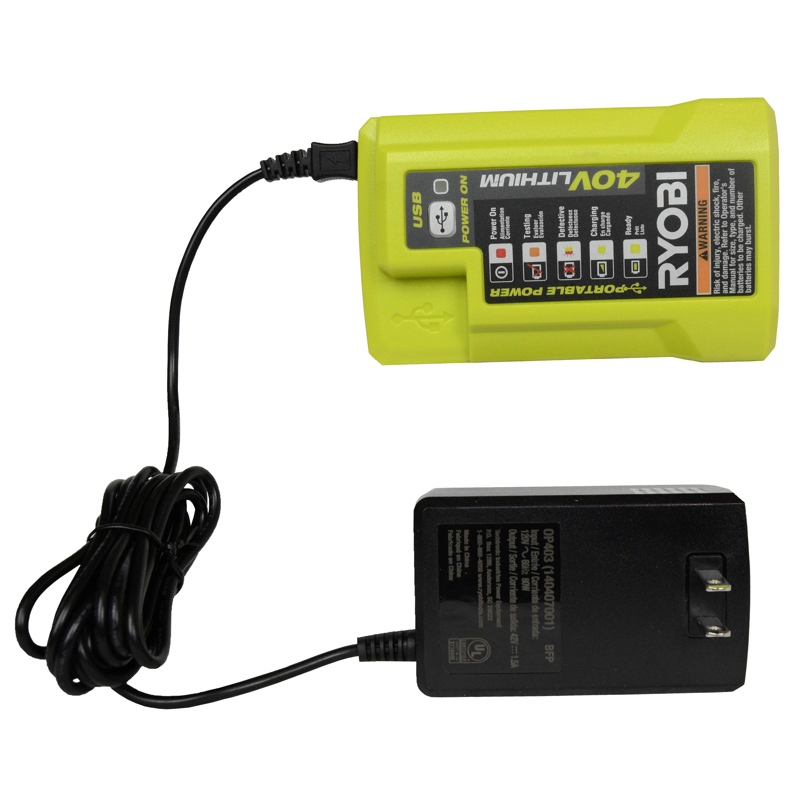 Ryobi OP403 Lithium-ion 40 Volt Battery Charger W/USB Plug in