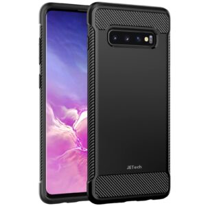 jetech slim fit case for samsung galaxy s10 plus s10+, thin phone cover with shock-absorption and carbon fiber design (black)