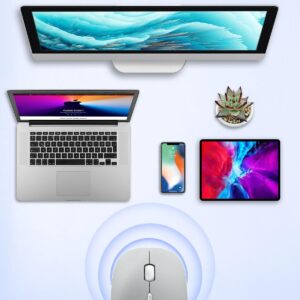 Bluetooth Mouse, Rechargeable Wireless Mouse Compatible with Macbook Air/Pro/Mac/iPad/Laptop/Tablet/Notebook/PC/Desktop, Slim Portable USB Mice for Windows/Linux/Android/(iOS 13.1.2 and Above), Sliver