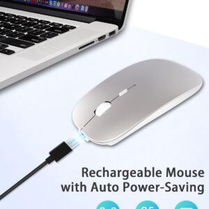 Bluetooth Mouse, Rechargeable Wireless Mouse Compatible with Macbook Air/Pro/Mac/iPad/Laptop/Tablet/Notebook/PC/Desktop, Slim Portable USB Mice for Windows/Linux/Android/(iOS 13.1.2 and Above), Sliver