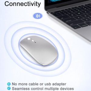 Bluetooth Mouse, Rechargeable Wireless Mouse Compatible with Macbook Air/Pro/Mac/iPad/Laptop/Tablet/Notebook/PC/Desktop, Slim Portable USB Mice for Windows/Linux/Android/(iOS 13.1.2 and Above), Sliver