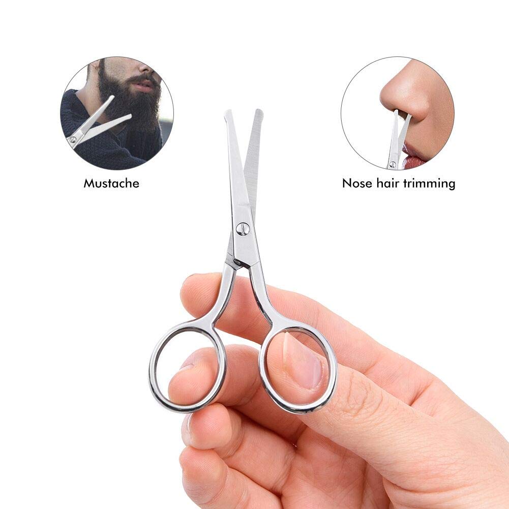 LIVINGO Premium Curved and Rounded Nose Hair Scissors for Men, 2 PC Set Nail Cuticle Manicure Scissors Shears Kit for Beard/Mustache, Ear, Facial Hair, Eyebrows, Eyelashes for Women