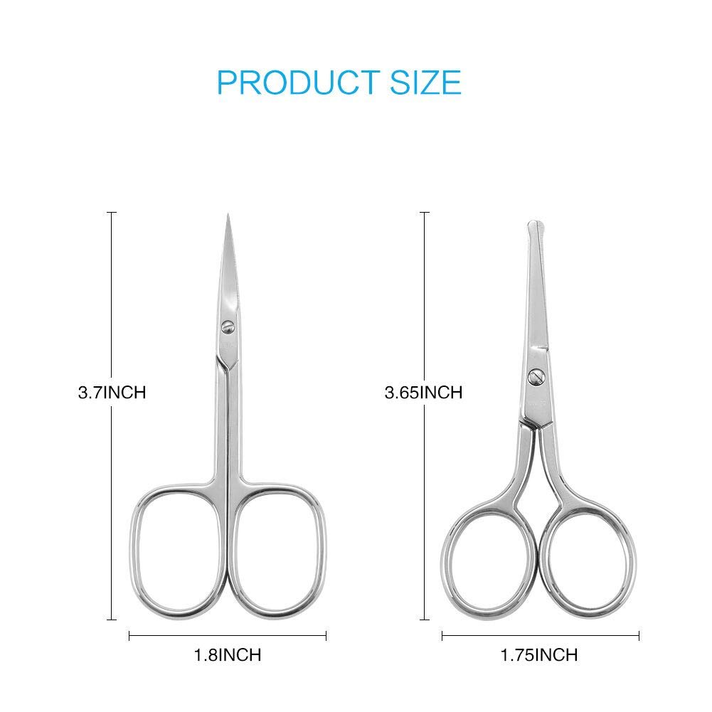 LIVINGO Premium Curved and Rounded Nose Hair Scissors for Men, 2 PC Set Nail Cuticle Manicure Scissors Shears Kit for Beard/Mustache, Ear, Facial Hair, Eyebrows, Eyelashes for Women