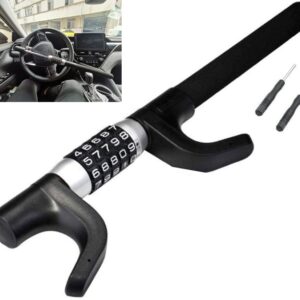 Vechkom Steering Wheel Lock Keyless Password Code Heavy Duty Security Anti Theft Steel for Vehicle Car Truck Van SUV