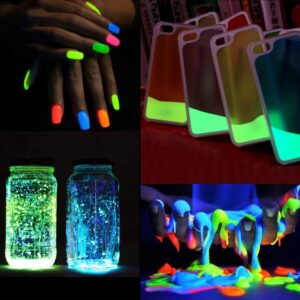 Wtrcsv Glow in The Dark Pigment Powder, 10 Color Epoxy Resin Luminous Powder Non-Toxic Safety Powder for Acrylic Paint, Slime, Nails, Resin, Concerts or DIY - 20g/0.7oz Each