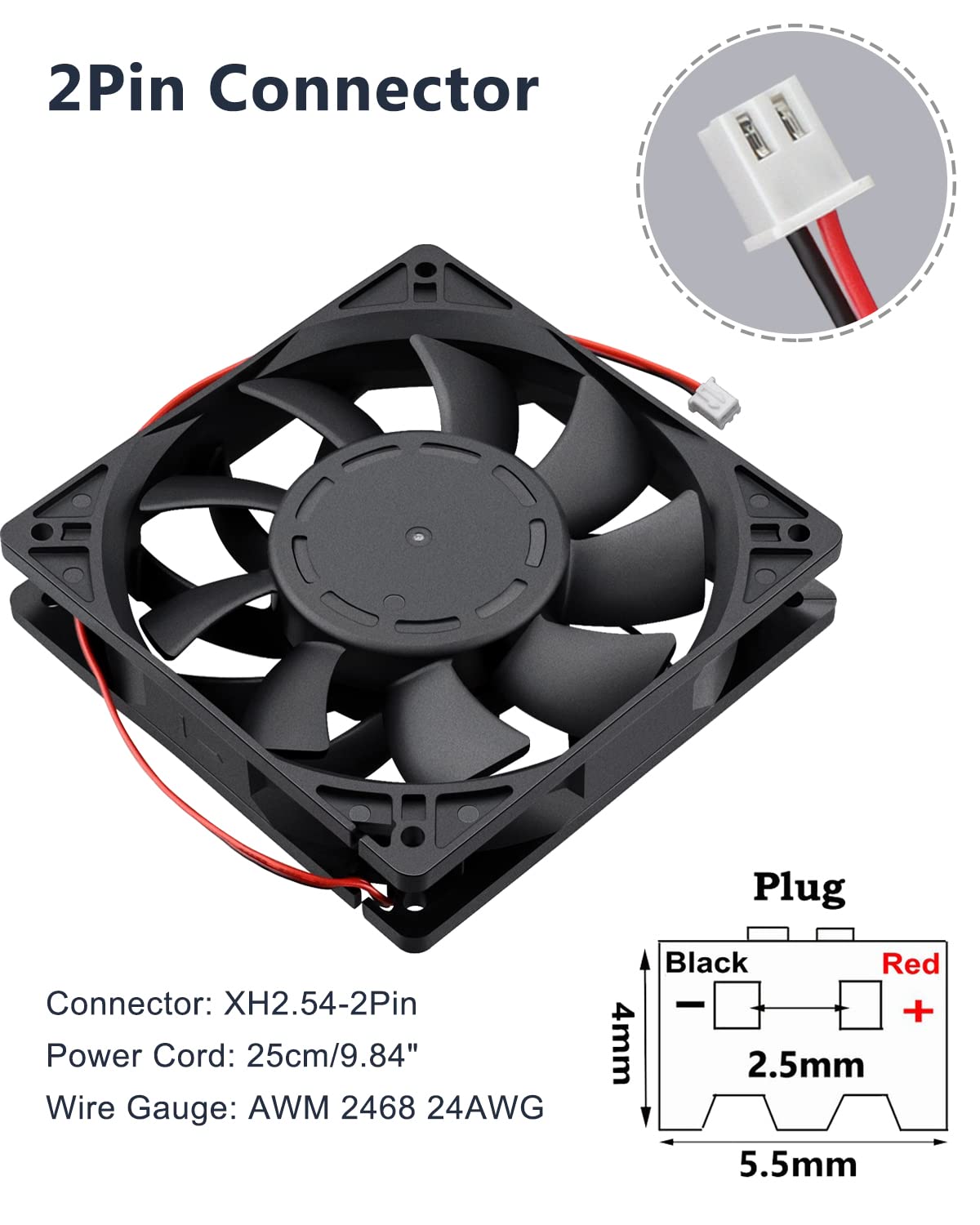 GDSTIME 120mm Case Fan, Increase Air Pressure Fan, 120mm x 25mm 12V Dc Brushless Cooling Fan Dual Ball Bearings Long lifespan