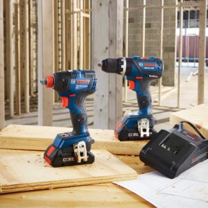 BOSCH GXL18V-251B25 18V 2-Tool Combo Kit with 1/4 In. and 1/2 In. Two-In-One Impact Driver, Compact Tough 1/2 In. Hammer Drill/Driver and (2) CORE18V 4.0 Ah Batteries