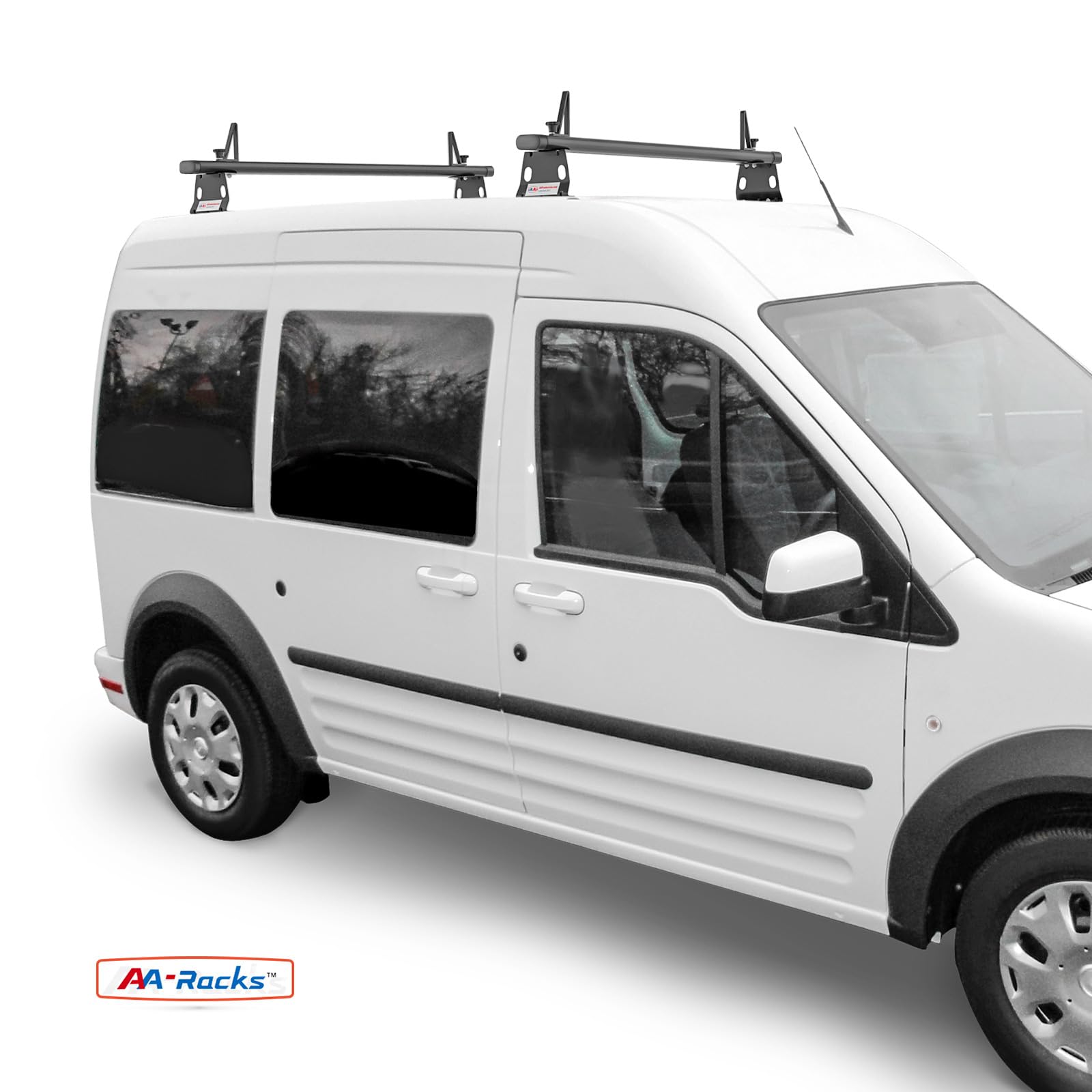 AA-Racks Model ADX32-TR Compatible Ford Transit Connect 2008-13 Aluminum 2 Bar (60") Utility Drilling Van Roof Rack System with Ladder Stopper Sandy Black