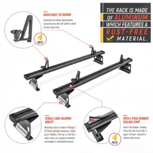 AA-Racks Model ADX32-TR Compatible Ford Transit Connect 2008-13 Aluminum 2 Bar (60") Utility Drilling Van Roof Rack System with Ladder Stopper Sandy Black