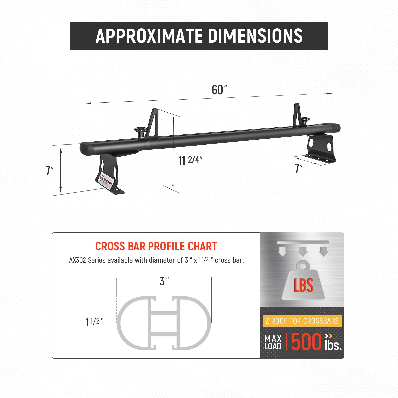 AA-Racks Model ADX32-TR Compatible Ford Transit Connect 2008-13 Aluminum 2 Bar (60") Utility Drilling Van Roof Rack System with Ladder Stopper Sandy Black